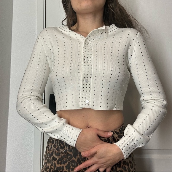 KATIEJ Rhinestone Cropped Cardigan XS/S - Picture 1 of 2